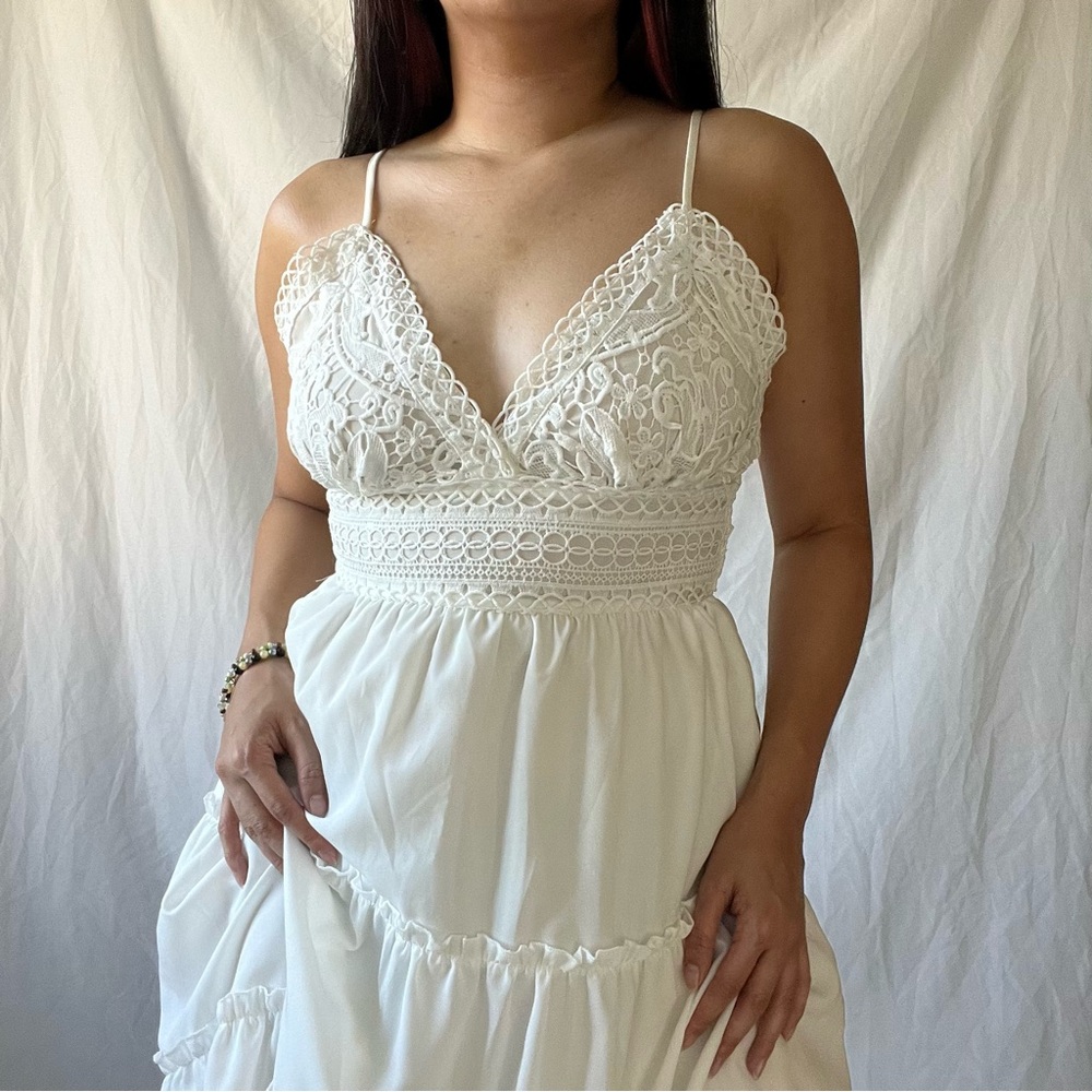 White lace ruffle dress